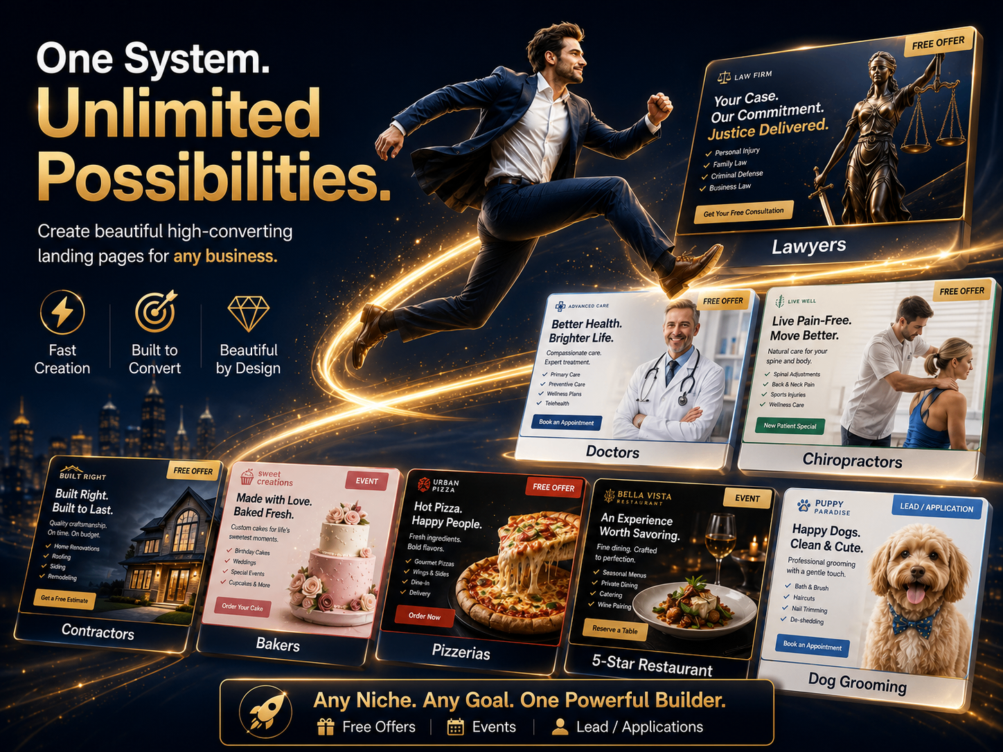 Scattered traffic sources like referrals, SEO, ads, email, and social converging into one focused landing page leading to a qualified conversation